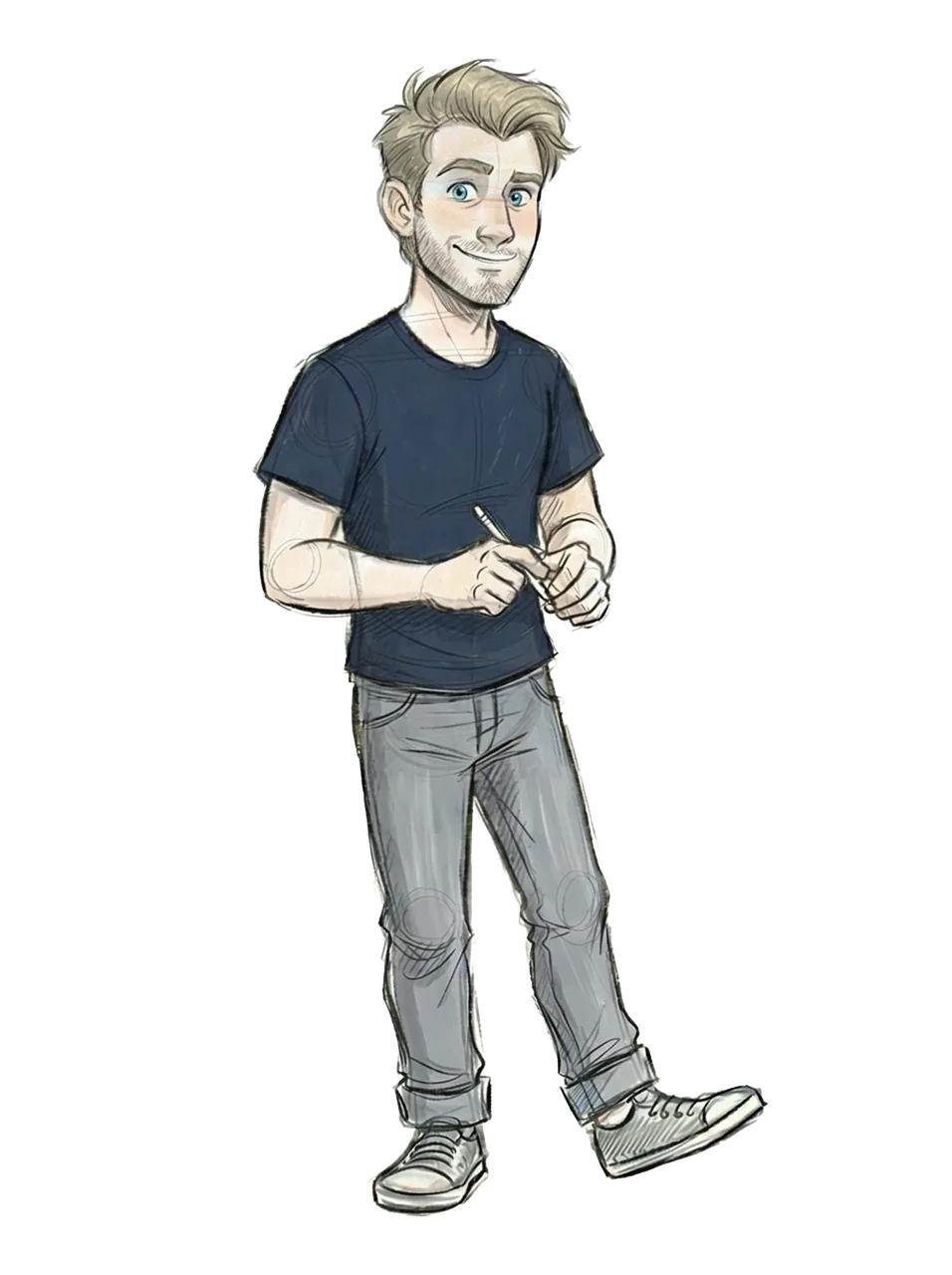 A pencil-test rendering of Sean Winslow, full-body, the human-self version of the character that runs the agent fleet.